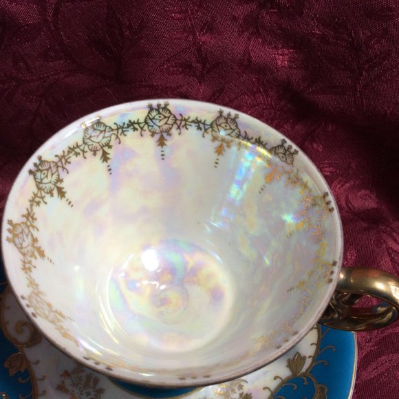 Royal Sealy Japan Iridescent Blue Gold Teacup - Picture 3 of 14